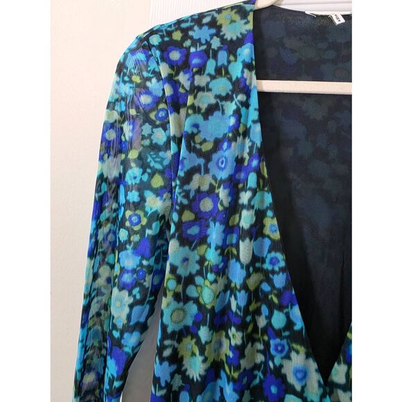 GANNI Mesh Wrap Dress Blue Floral Print Maxi 36, US S - Picture 9 of 13